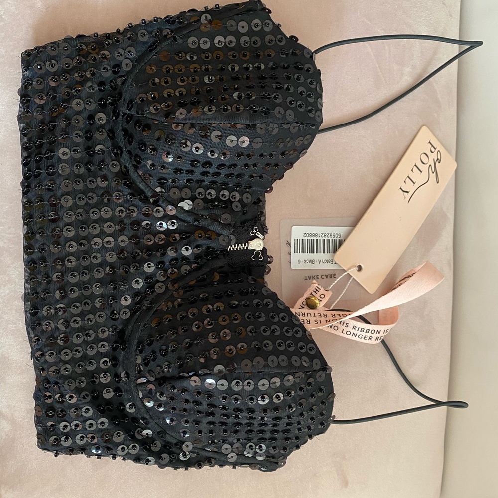 Oh Polly Disco Ball embellished crop top in black